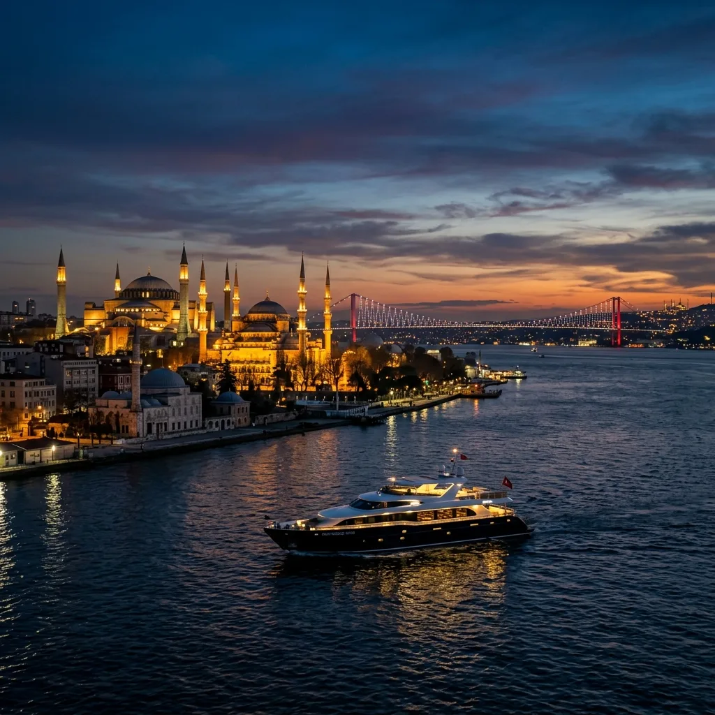 Istanbul Bosphorus skyline at dusk