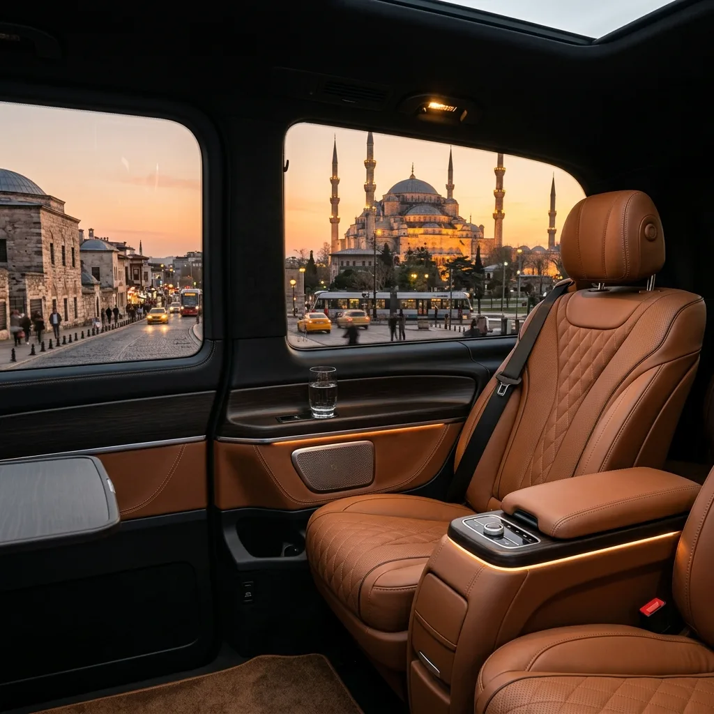 Luxury VIP chauffeur service in a premium Mercedes van in historic Istanbul